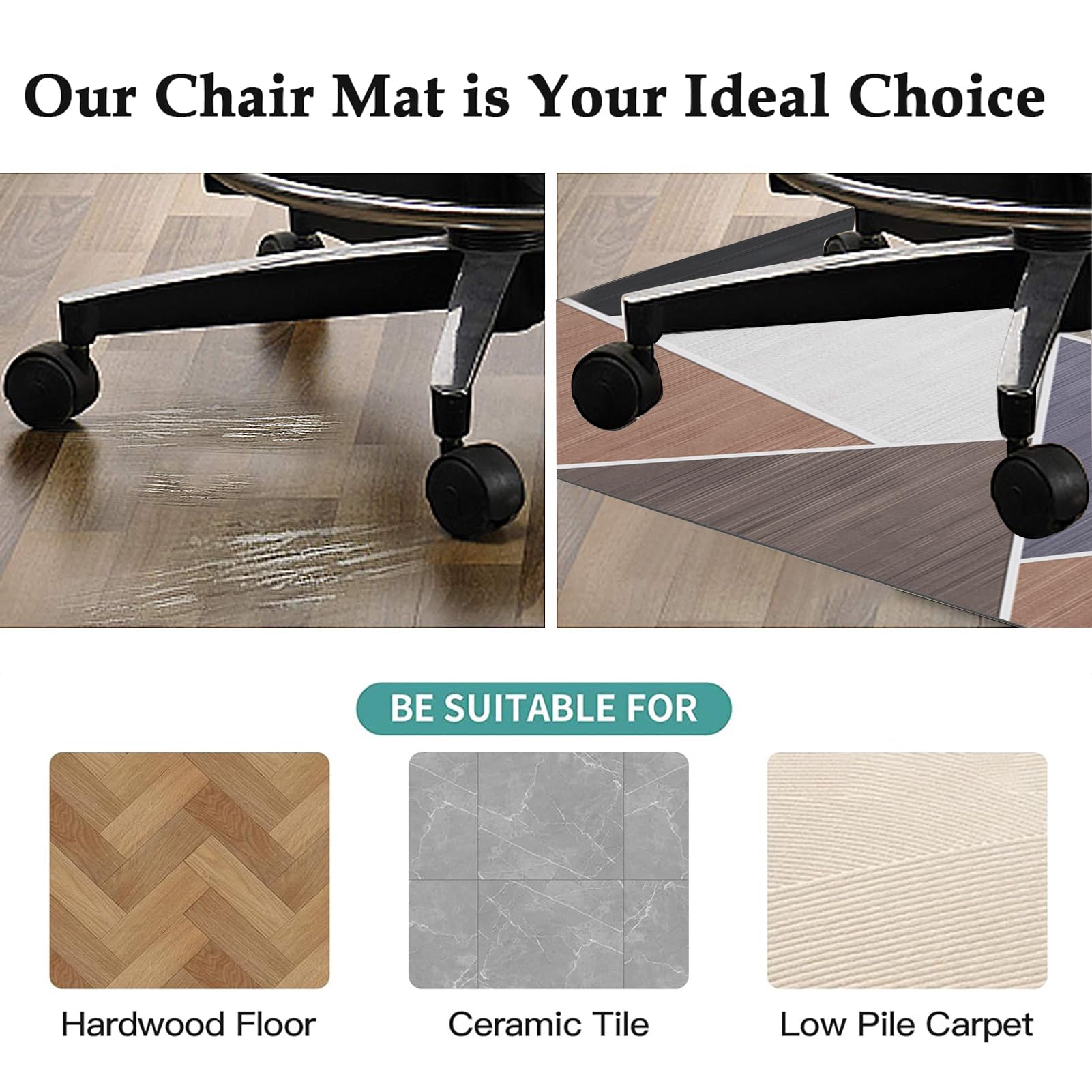 Alfombra de Suelo para Suelos Duros Laminado, Alfombrilla para Silla de Gaming Oficina, Alfombra Gaming Suelo, Alfombra para Silla de Oficina, Protector Suelo Silla Ruedas 100 x 120 cm