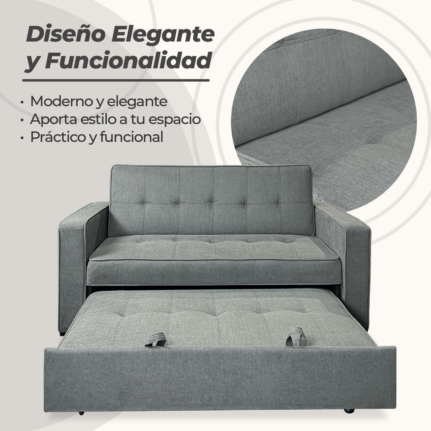Somnia Descanso - Sofá Cama de 2 Plazas Modelo Volga, Diseño Moderno y Elegante | Práctico y Funcional, con Reposabrazos, Gris