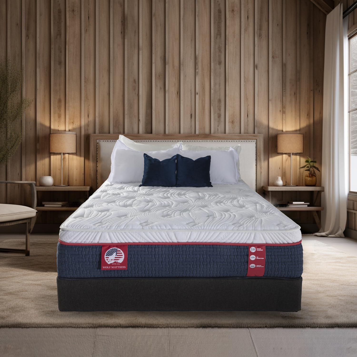 Wolf King Mattress - 14-Inch Elite Plush Pillow Top Memory Foam Hybrid Mattress with 9 Layers, Individually Wrapped Coil, Cooling Design, 101-Night