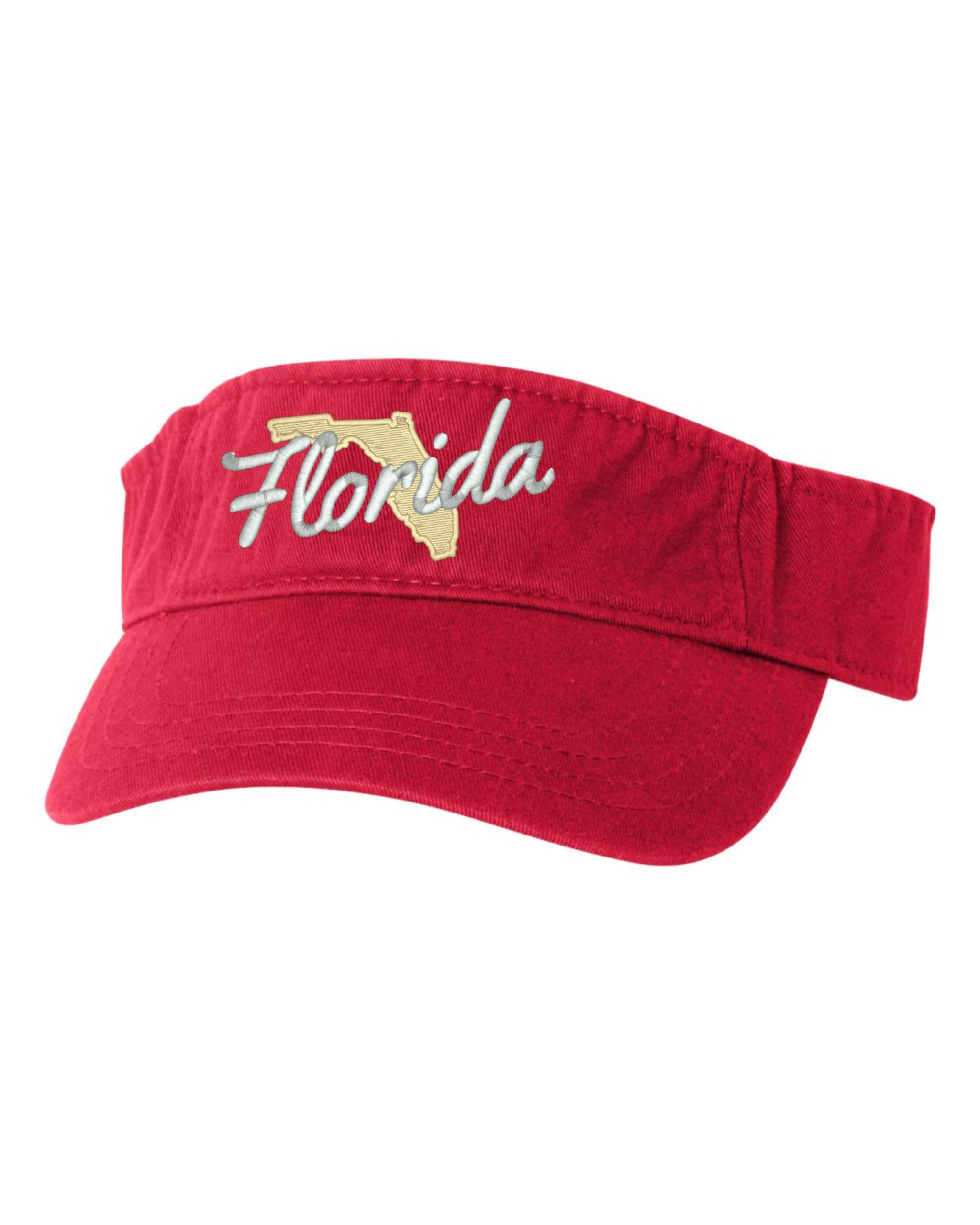 One Size Red Visor Florida Metallic Silver Script & Gold Silhouette Embroidered Visor Dad Hat