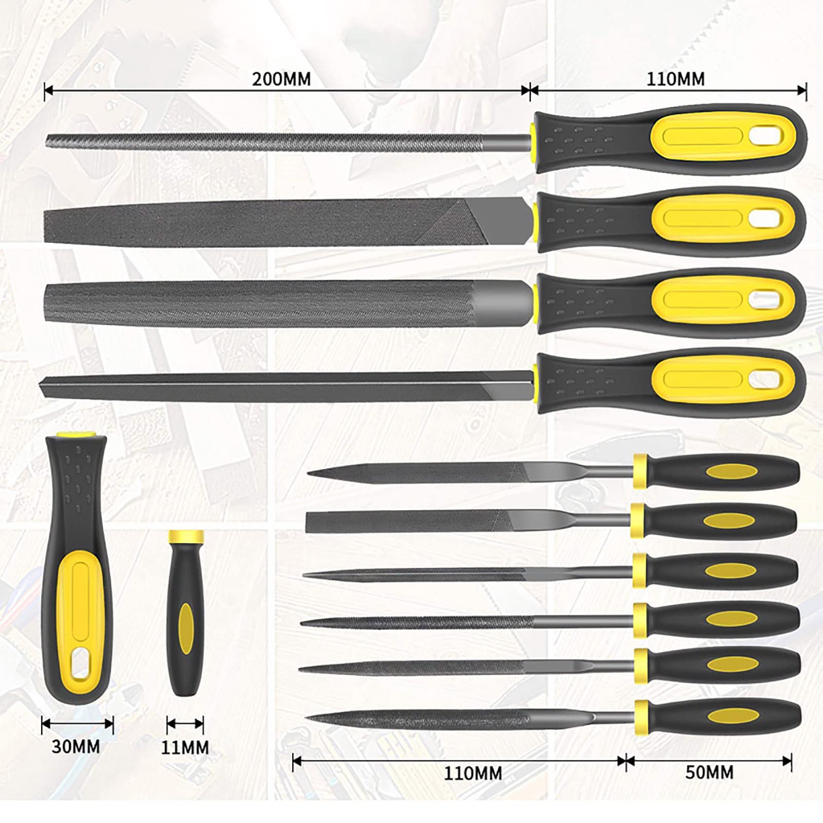Ensembles d'outils à main, jeu de 18 limes métalliques, 4 limes à aiguilles plates/triangles/demi-rondes/rondes, 14 pièces, adaptées aux travaux grossiers et aux travaux de détail.