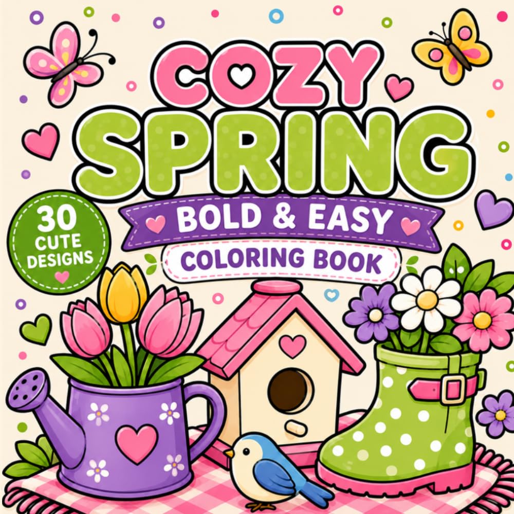 Cozy Spring Coloring Book: 30 Cute and Simple Spring Designs (Cozy Bold & Easy Coloring Books)