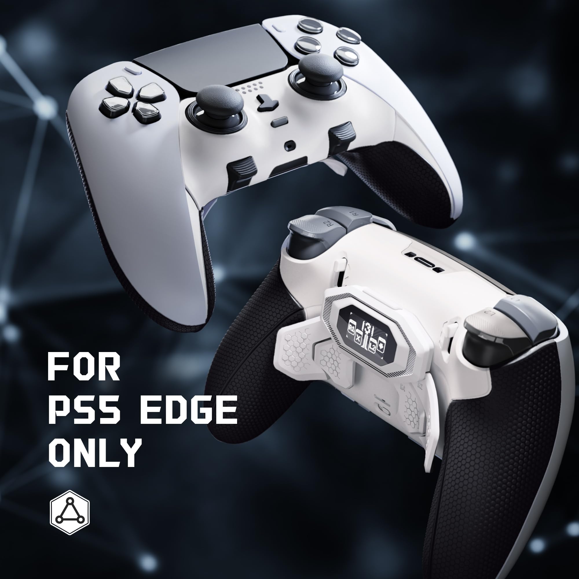 eXtremeRate BEYOND Remap Kit per ps5 Edge Controller, Display OLED, Cover Grip Ergonomici, 4 Palette Tasti Posteriori Rimappabili, Paddle Accessori per ps5 Edge Joystick, Bianco&Nero