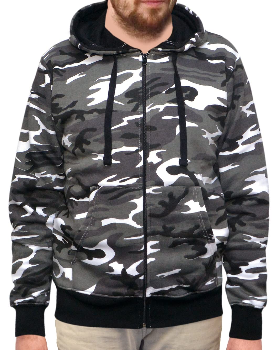Look Now Men's Black Camo Zip Up Camouflage Jungle Hoodies Jackets Hooded Jumper Sweatshirt Hoody (, Large)