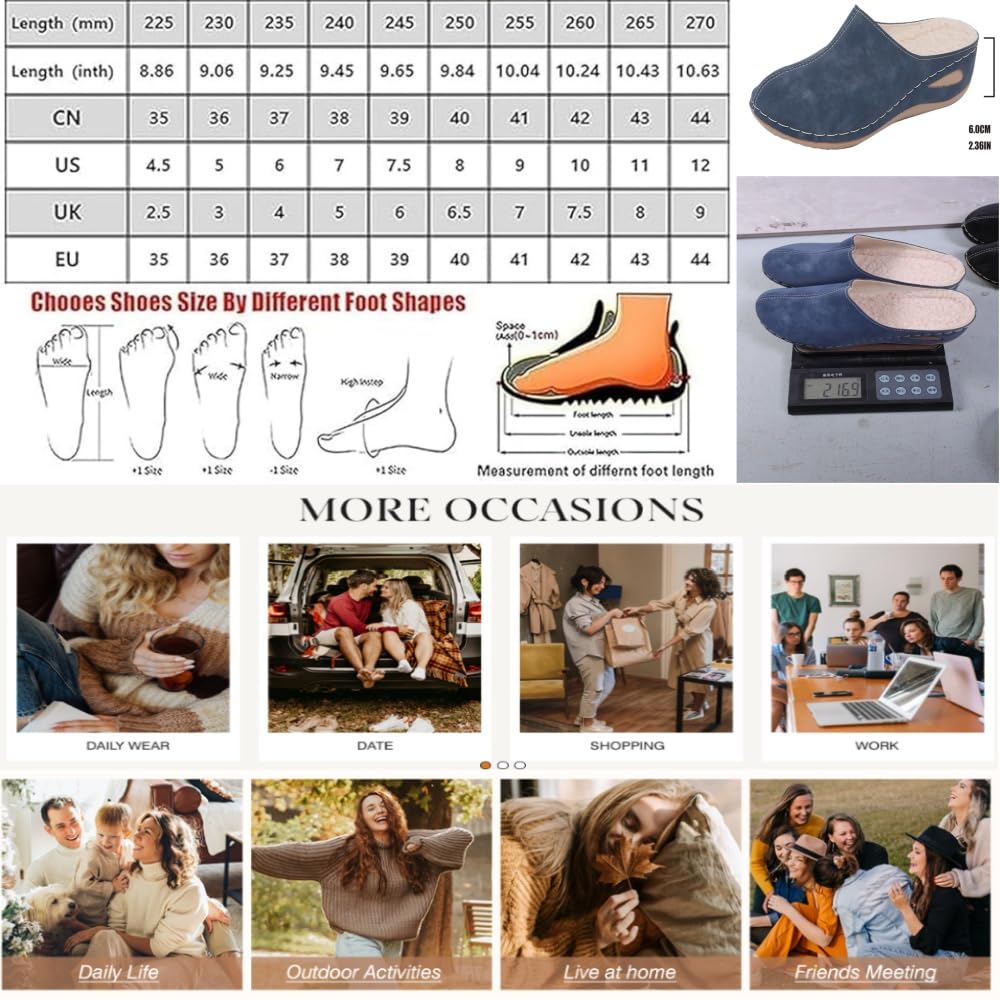 Zuecos con forro de piel para mujer, con plataforma de cuña cómoda, cálidas, para invierno, acogedoras, de ajuste ancho, de gamuza sin espalda