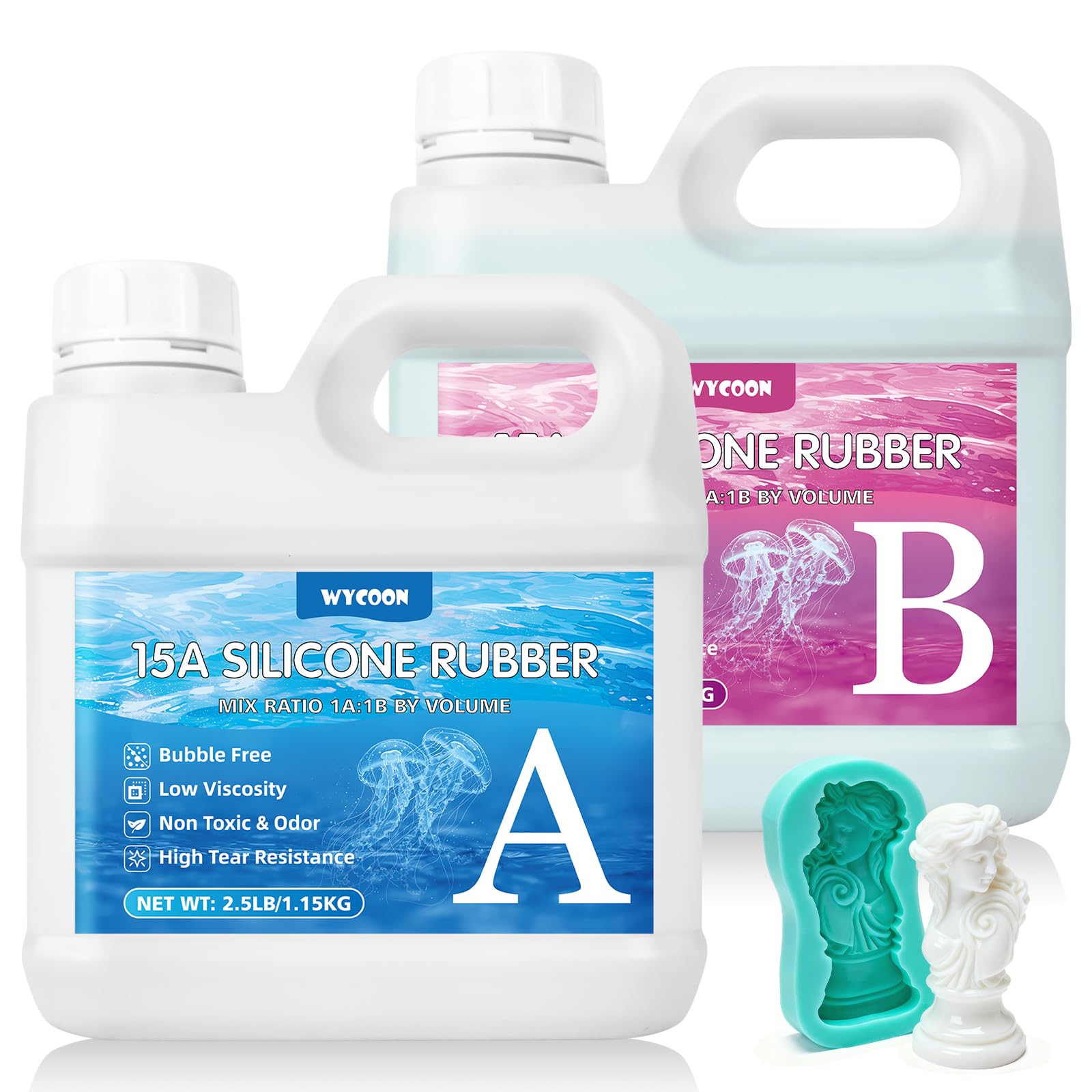 Gomma siliconica liquida per stampi - 15 Shore A, non tossica a cura rapida (1:1), per la realizzazione di stampi per resina epossidica, candele, gesso e fai da te (Verde Giada, 2.3kg)