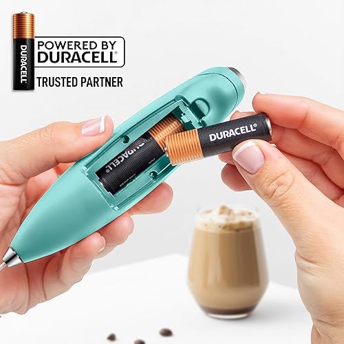 Vista 359 de Zulay Kitchen - Espumador de leche de mano con pilas AA Duracell: batidora de bebidas resistente para café, latte, capuchino y más, color aurora