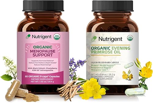 Aceite orgánico de onagra + apoyo para la menopausia para mujeres, suplemento de hierbas orgánico USDA, suplemento de hierbas sin hormonas, alivio