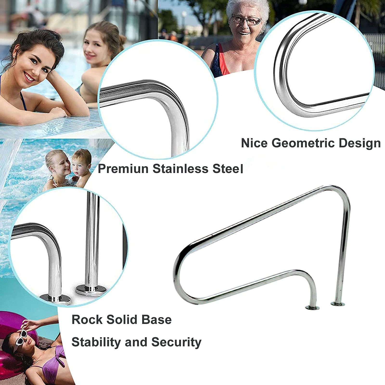 LXX Barandilla de Escalera de Piscina, Pasamanos de Piscina A Prueba De Óxido con Juego Completo de Accesorios, Barandillas de Seguridad de Acero Inoxidable para Piscinas De Tierra, Fácil Montaje