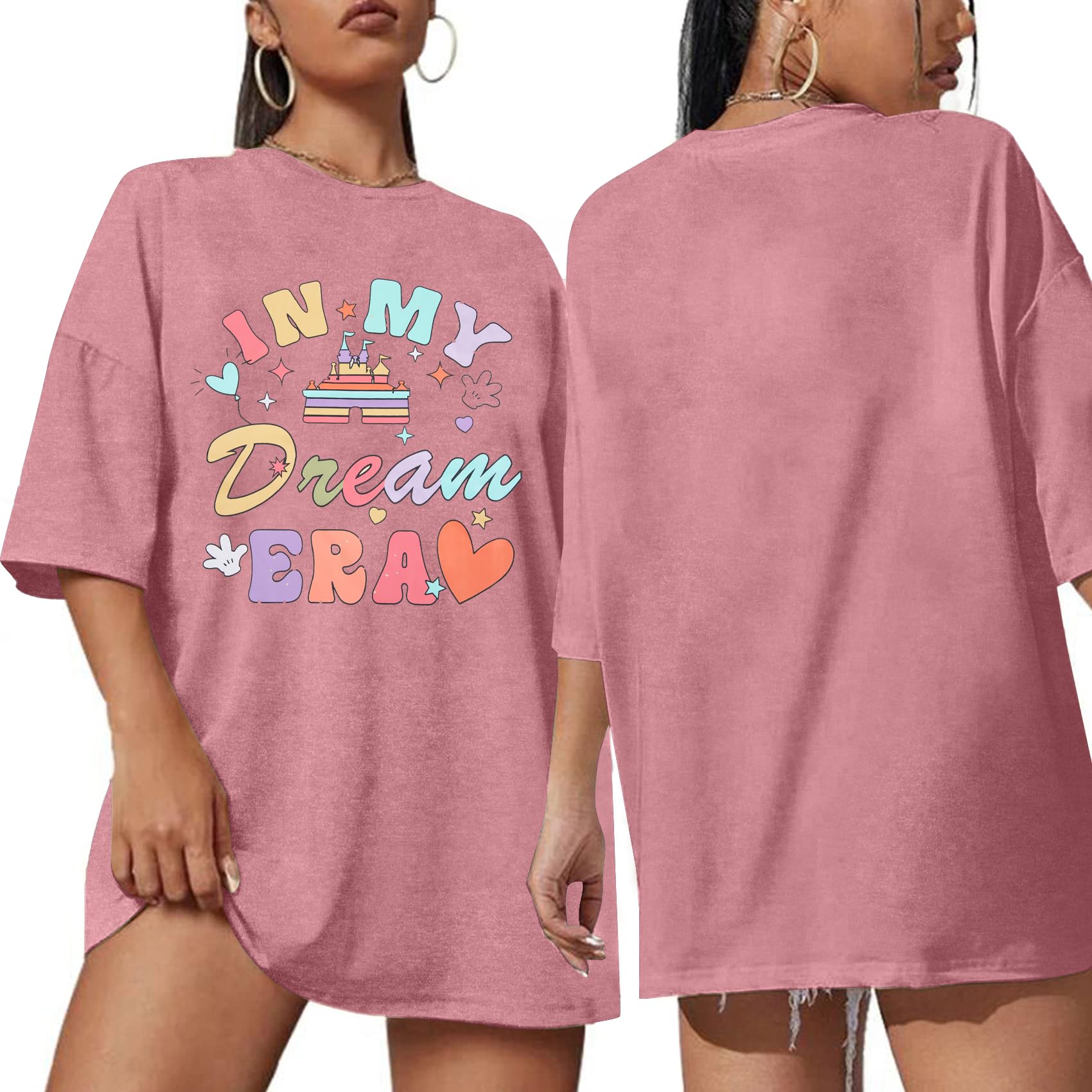 UNIQUEONEOversize My Dream Era Shirt - Women Cute Castle Graphic Tee Family Trip Tee Girl Vacation Hodilay Tee Top
