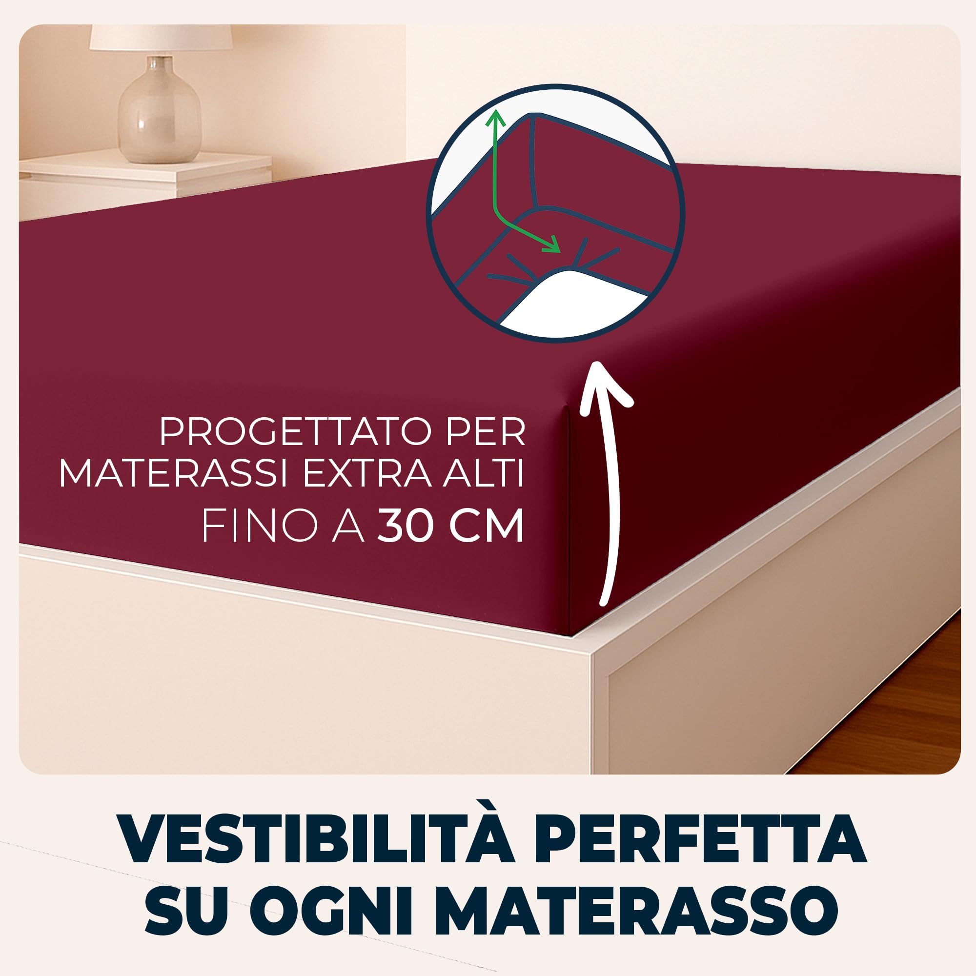 Lenzuola Matrimoniali con Angoli 160x190 cm Bordeaux in Microfibra per Letto con Materasso fino a 30cm Tessuto Anti-Acaro e Ipoallergenico di Alta Qualità Morbido e Lavabile in Lavatrice