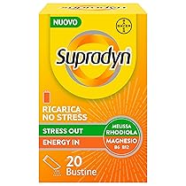 Supradyn Ricarica No Stress, Integratore Multivitaminico Antistress Adulti con Magnesio, Vitamine B, Rhodiola Rosea e Melissa, 20 Bustine Limone