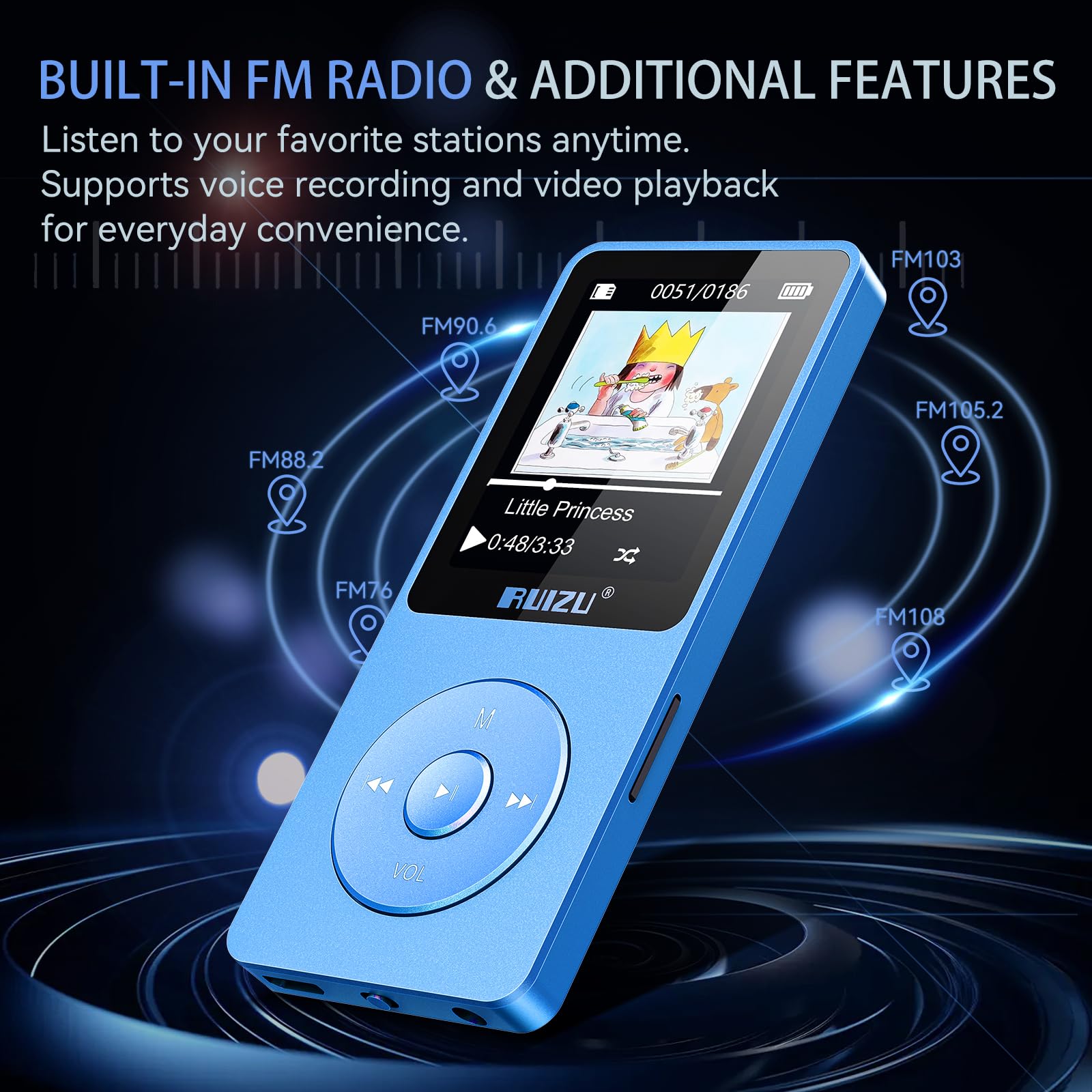 RUIZU Lecteur MP3 64Go Bluetooth 5.3 Portable avec Touches Physiques