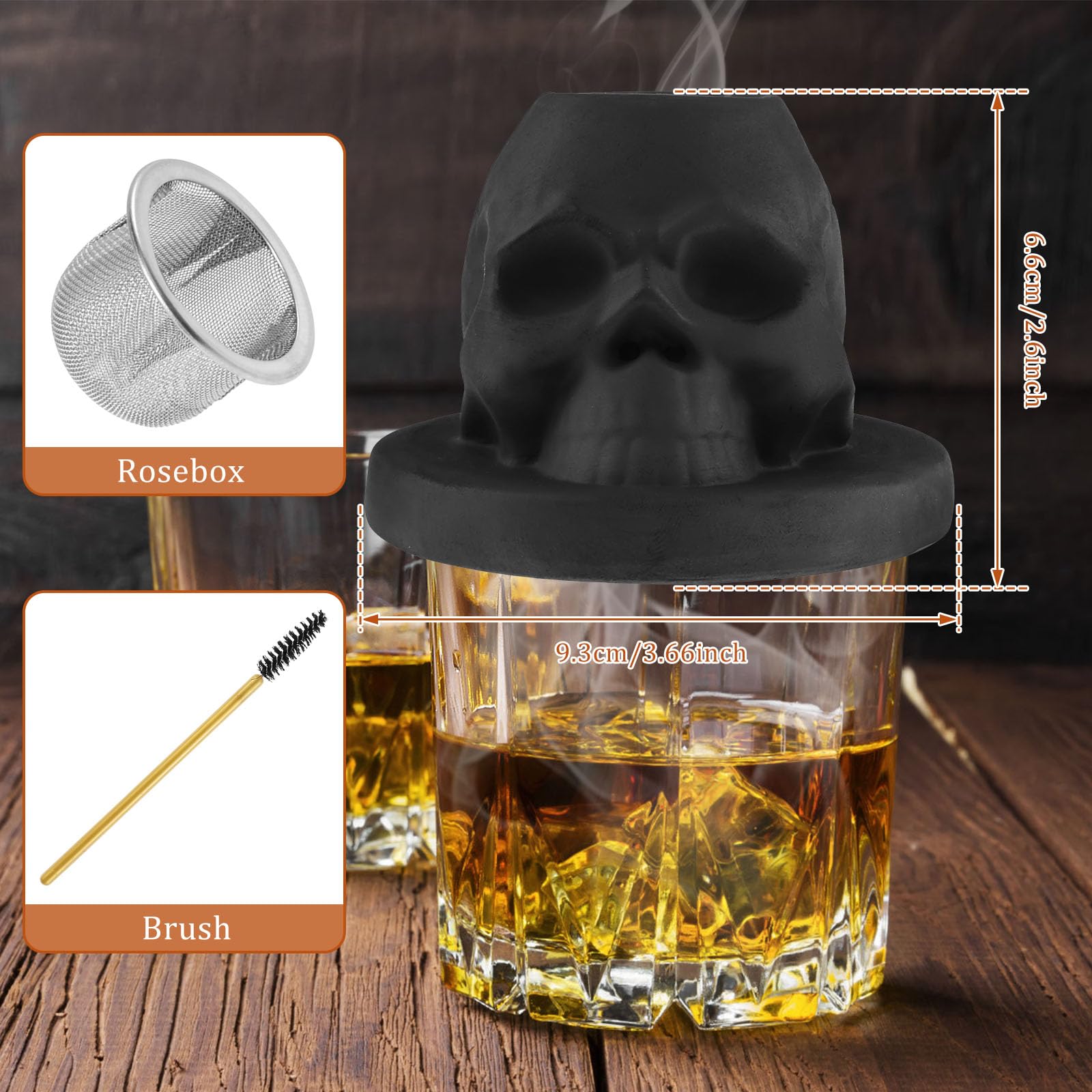 Kit de fumoir à cocktail en céramique en forme de crâne pour whisky, vin, boissons, bourbon, fumoir à l'ancienne, cadeaux uniques pour homme/père/mari/amis