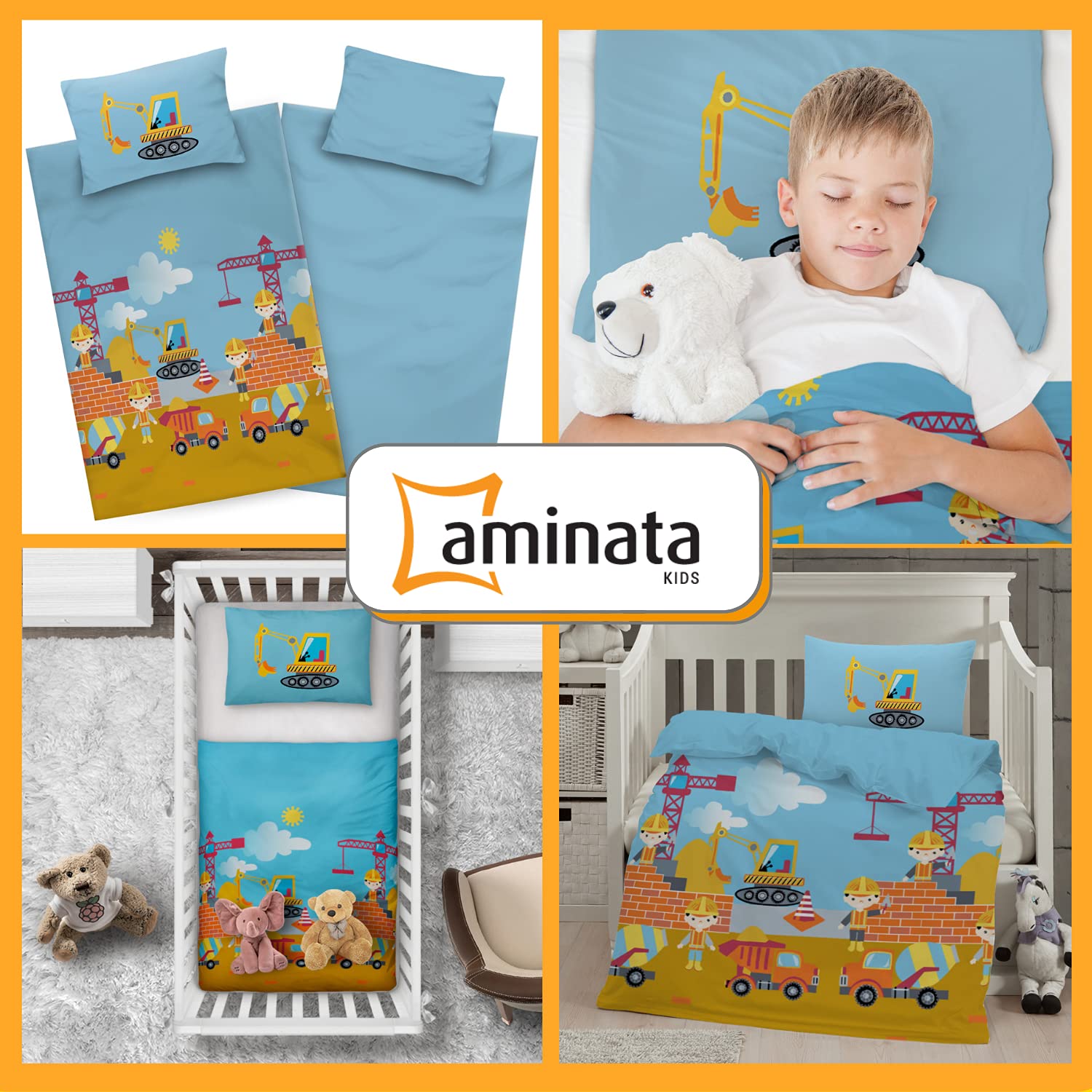 Ropa De Cama Infantil De Excavadora - Juego De Cama 135x200 Cm, Algodón, Reversible Y Con Cremallera