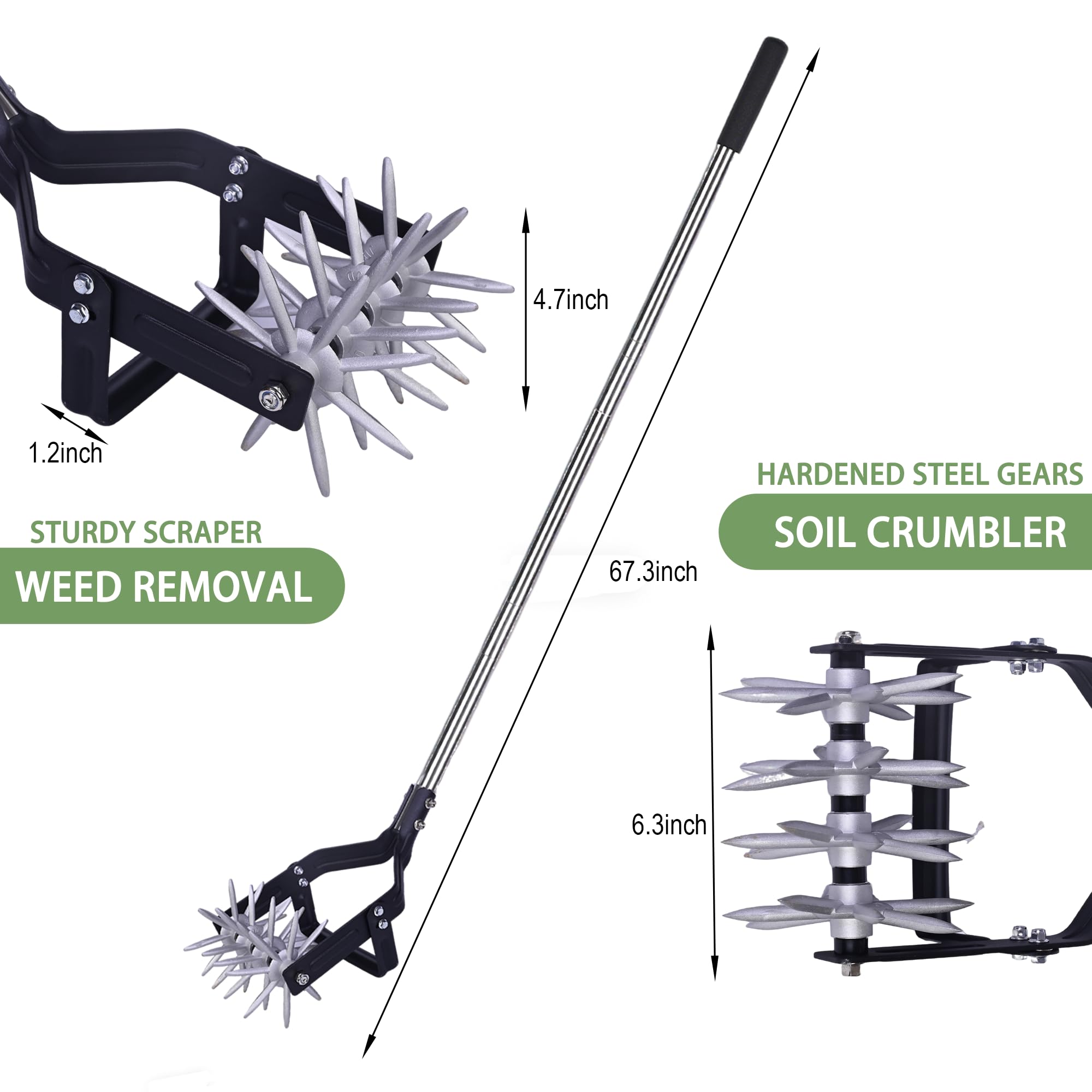 YEELOR Cultivateur rotatif manuel 2 en 1 désherber ameublir sol labourer aérer parterres fleurs jardinières légumes