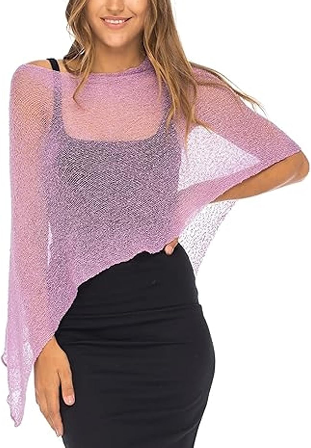 Women’s Sheer Mesh Poncho Shrug Knit See-Through Shawl Wrap Irregular Top Dress Cover Up