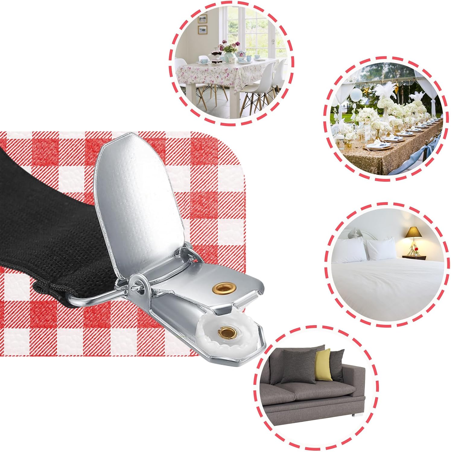 Table Cloth Holder Clips Hidden Strap 5 Pack - Adjustable Elasticity Picnic Tablecloth Clip Perfect for Thick Tables Bench Cover Picnic Party Camping and RV Accessories