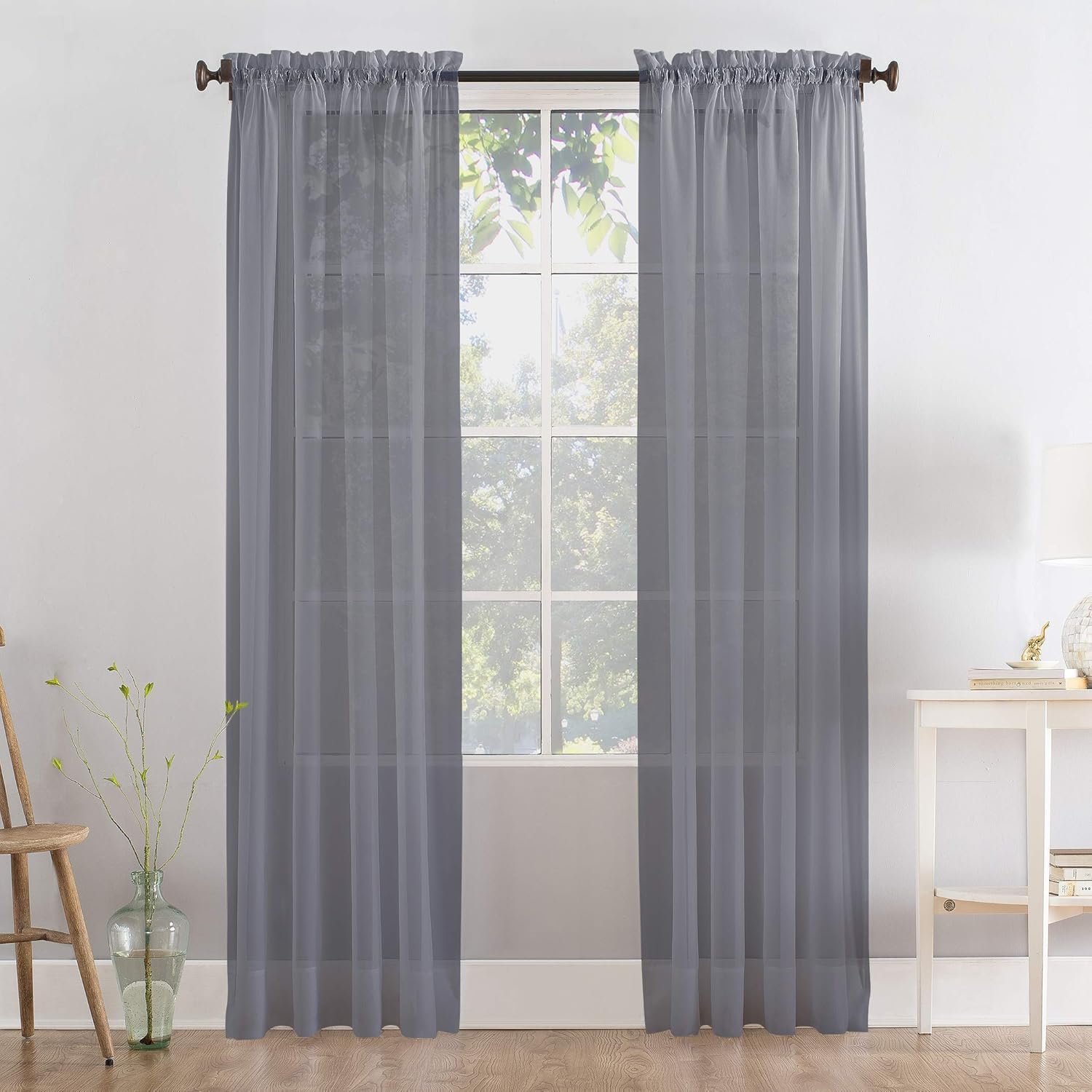 Megachest a pair of slot top voile curtains (Dark Silver, 56" wideX84 drop 2 Panels)
