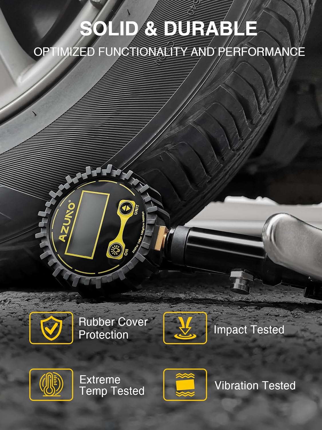 AZUNO Digital Tire Inflator with Pressure Gauge, 200 PSI, Heavy Duty Air Compressor Accessories, Comes with a Portable Carrying Box
