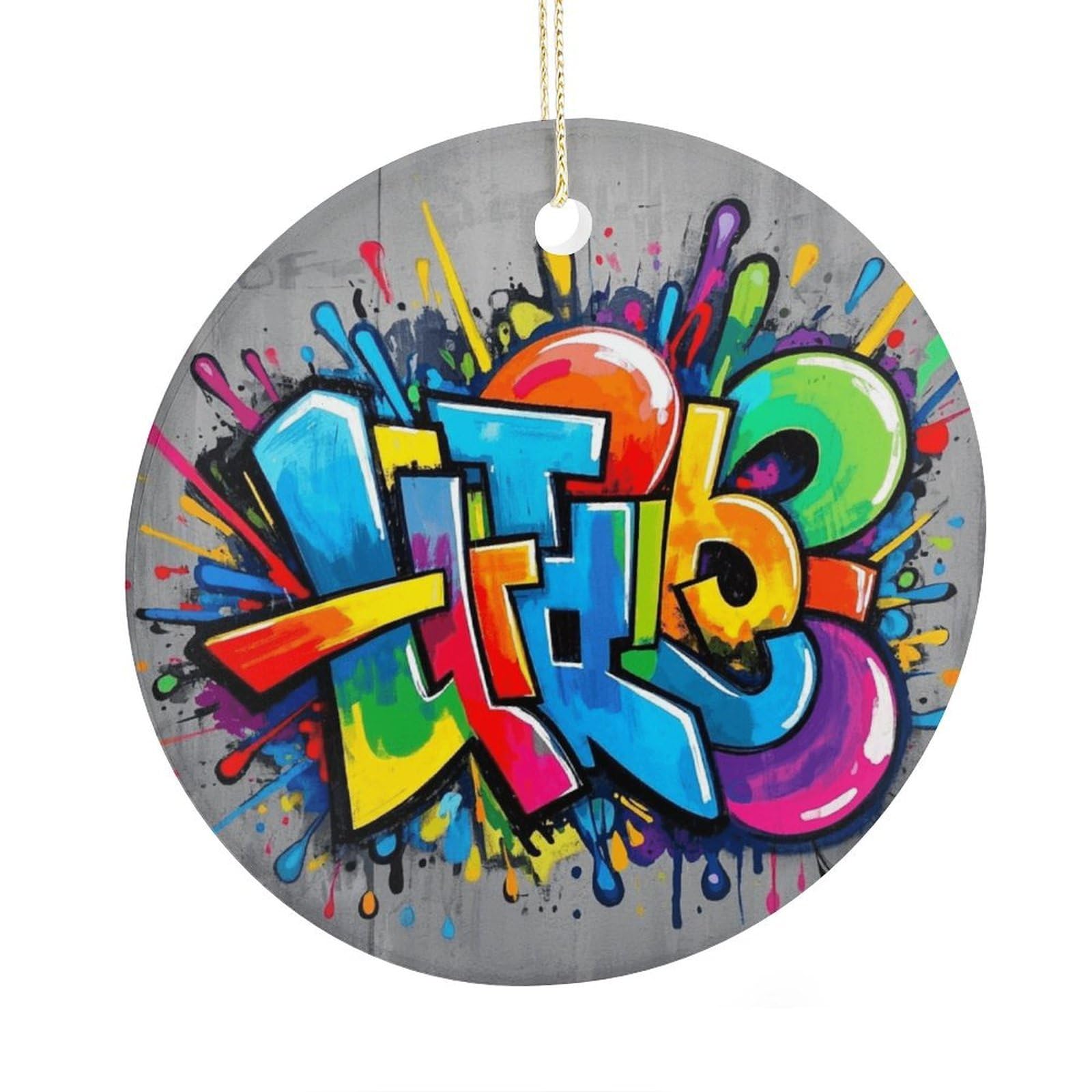 Fekiloot Style Graffiti Christmas Ornaments 2.9 Inch Round Ceramic Ornament Keepsake Thank You Gifts For Office, Room, Home - Holiday Present Ideas