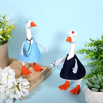 JcHrmers 2 Sets Doctor Nurse Desk Goose Outfits 7 Inch Mini Goose Healthcare Clothes Including Blue Medical Worker Nurse Scrubs with Stethoscope for Magnetic Goose Statue Key Holder