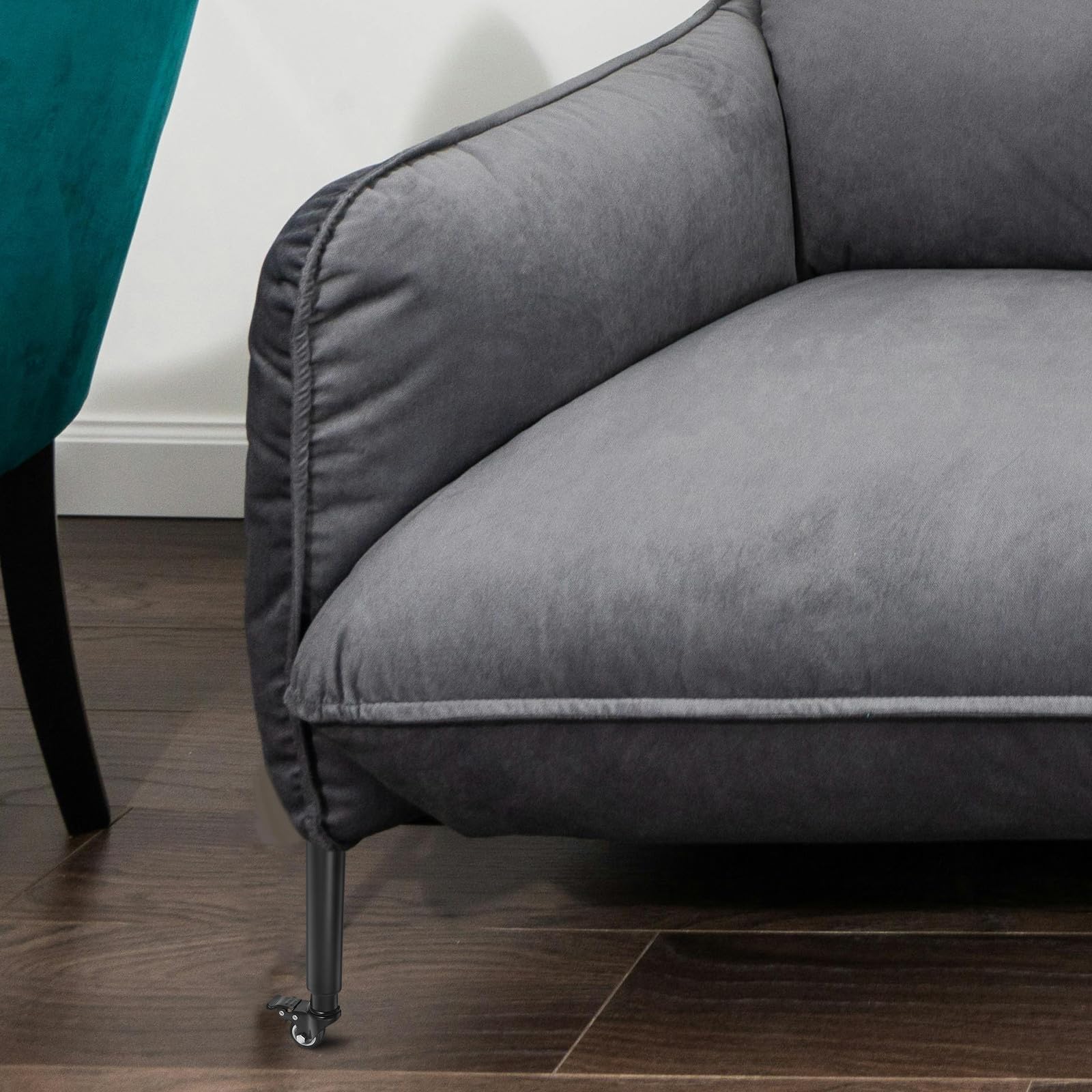 4 Pezzi Gambe Regolabili per Divano con Ruote, Supporto Metallico Nero