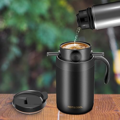 Miniatura 3 de OARSE Cafetera de camping de 16 onzas, juego de cafetera para verter sobre el campamento, kit de café portátil para viajes, camping, oficinas,