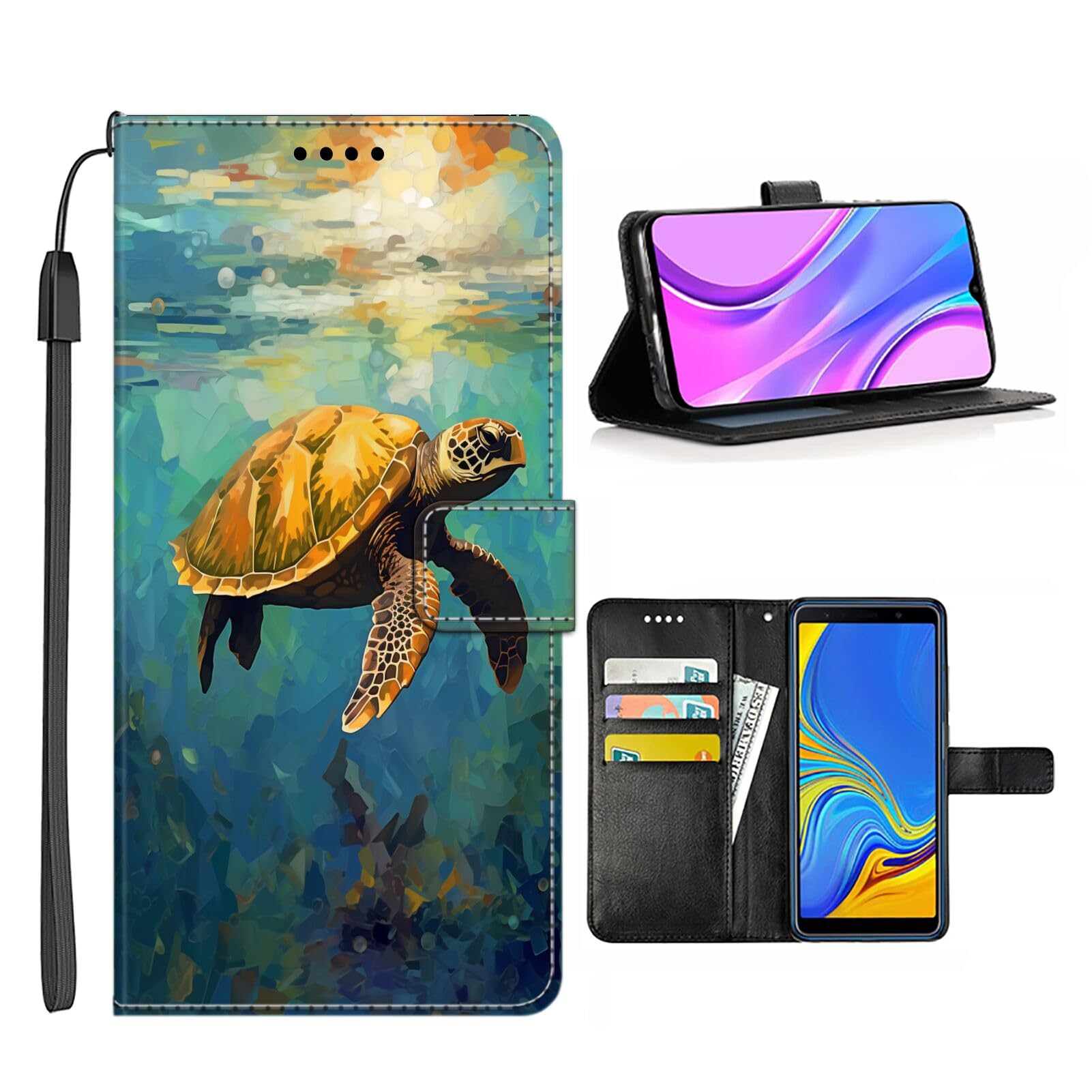 Xioolia Wallet Case for Samsung Galaxy A9 with Sea Turtle-aa29 Pattern PU Leather Flip Magnetic Closure Vintage Matte Kickstand Function Folio Shockproof