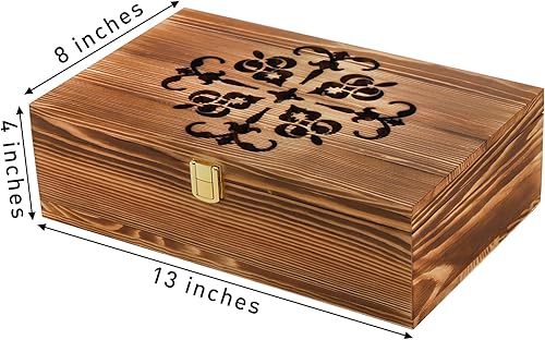 Miniatura 2 de Coloch Caja de almacenamiento de bolsa de té de madera con tapa tallada, organizador de cofre de té de 8 compartimentos, contenedor de paquetes de
