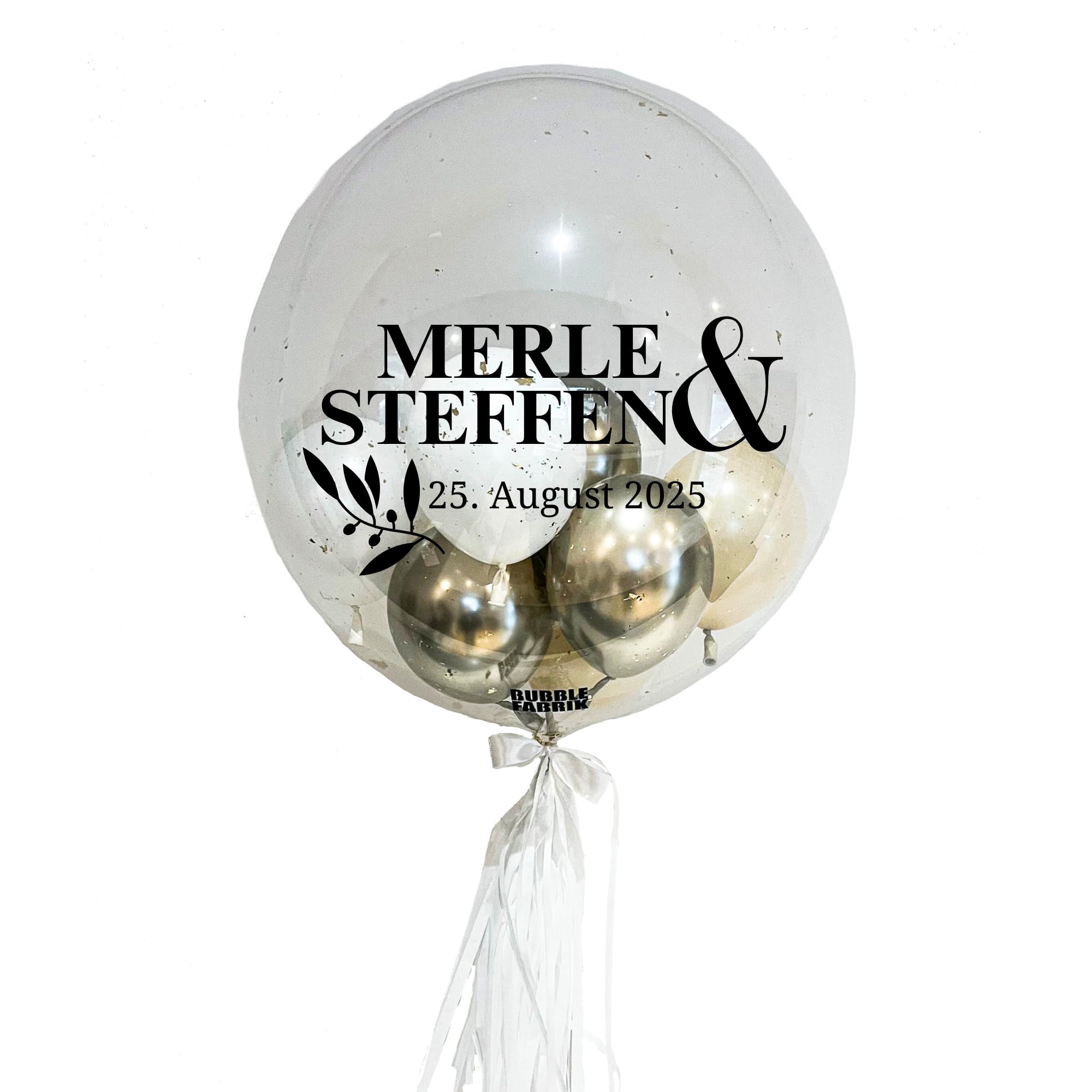 Botanical Wedding - Bubble Fabrik - Personalisiertes Ballongeschenk: Durchsichtiger Heliumballon mit Bunten Ballons, Geschenk zur Hochzeit, Hochzeitsmitbringsel