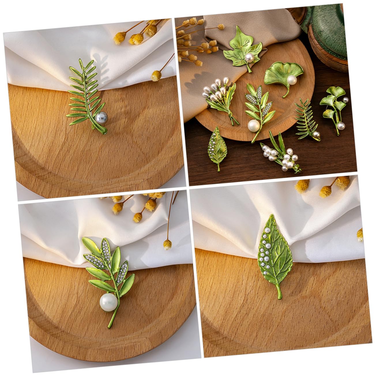 Elegant 5pc Pearl Leaf Set Decorative Women's Clothing Brooch Aesthetic Pin for Outfit