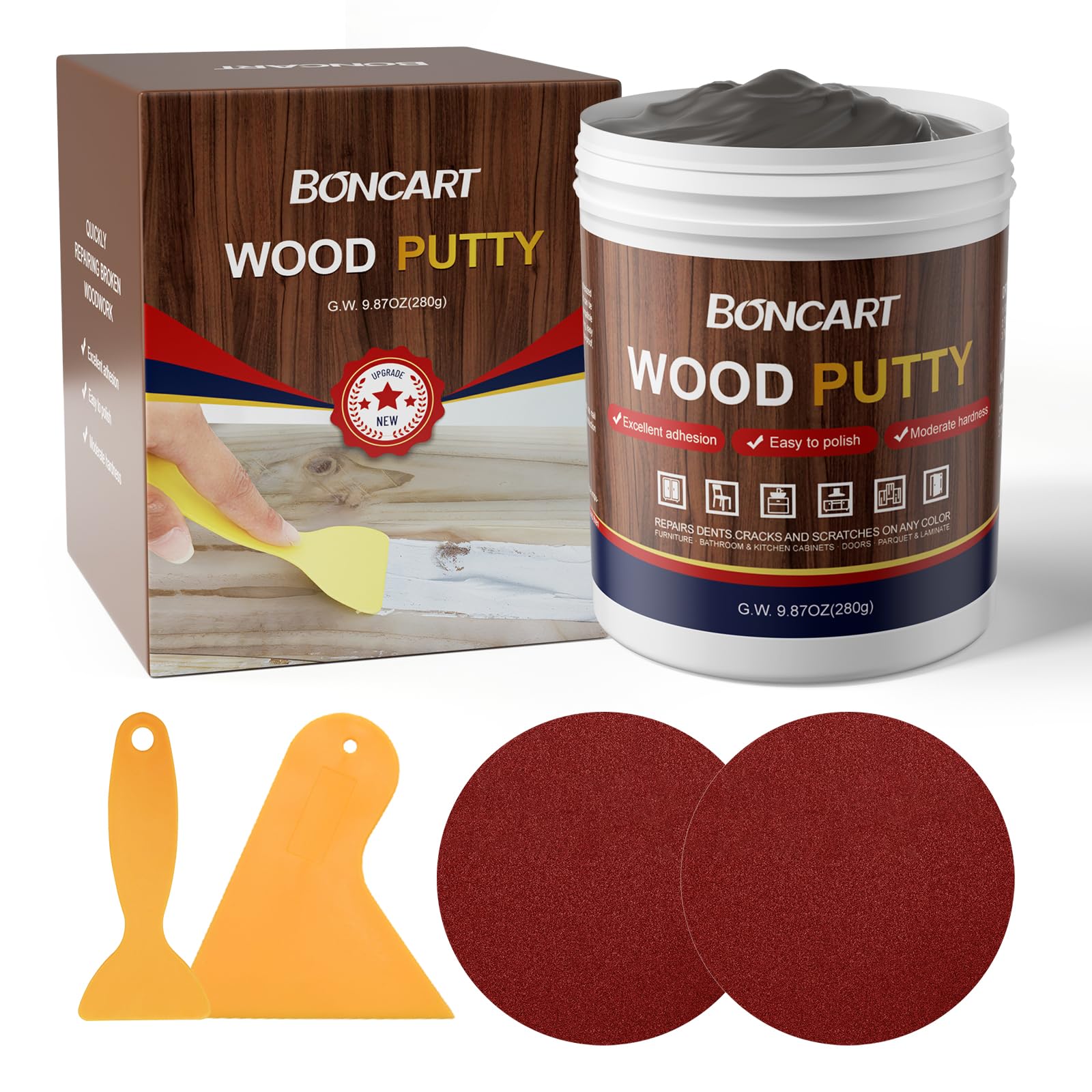 Wood Filler - Ebony, Paintable, Stainable, Sandable. Quickly Repair Holes, Cracks, Chips, Damage, and Scorched Wooden Furniture