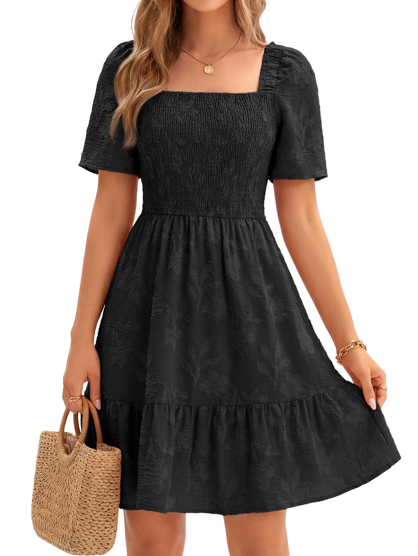 Rooscier Women's Floral Short Sleeve Midi Dress