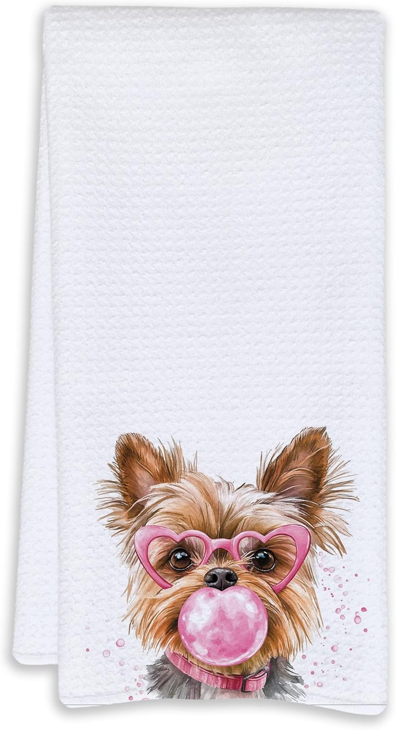 Cabana Bro Yorkshire Terrier Gifts Bathroom Hand Towels, Yorkie Gifts for Women Dog Mom, Funny Yorkshire Terrier Blow Bubbles Decorative Hand Towels for Kids Bath Room Washroom Spa Dorm, 16x24 Inch