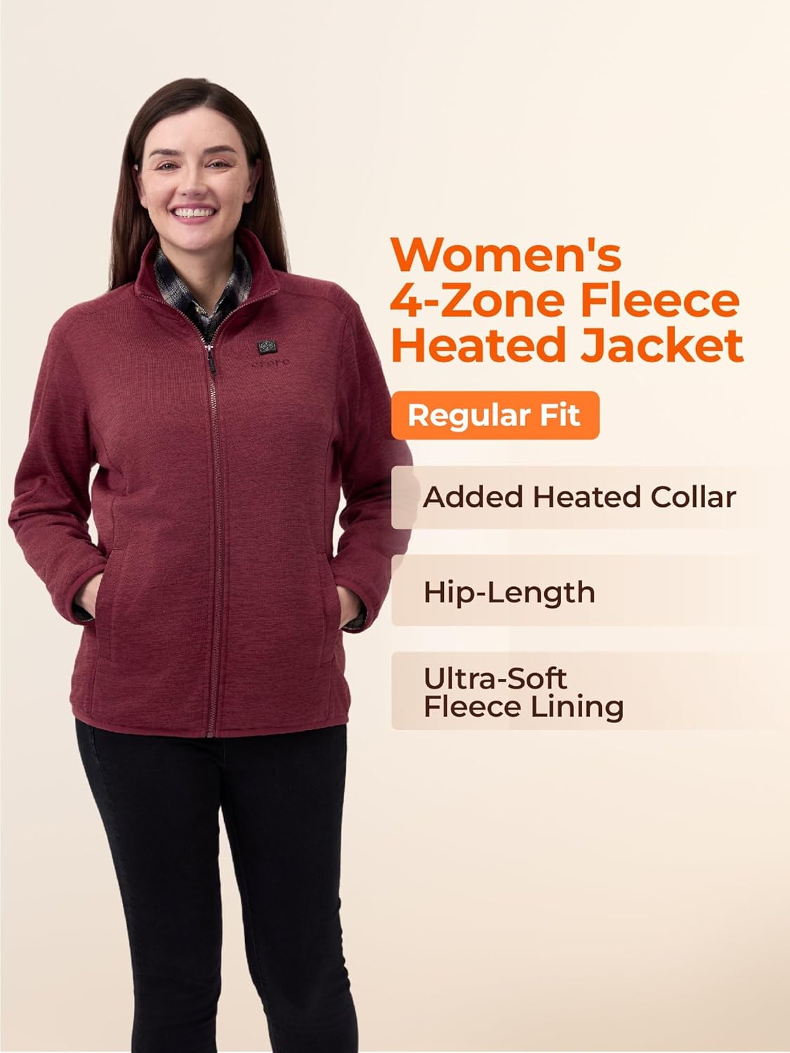 ORORO [Upgraded] Women’s 4-Zone Fleece Heated Jacket with Heated Collar, Heating Fleece Jacket with Rechargeable Battery - Image 7