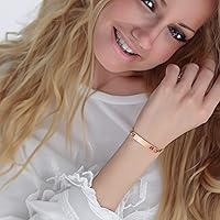 Vista 22 de mnmoom Pulseras de alerta médica para mujer, pulseras de identificación médica de corazón de acero inoxidable con grabado gratuito