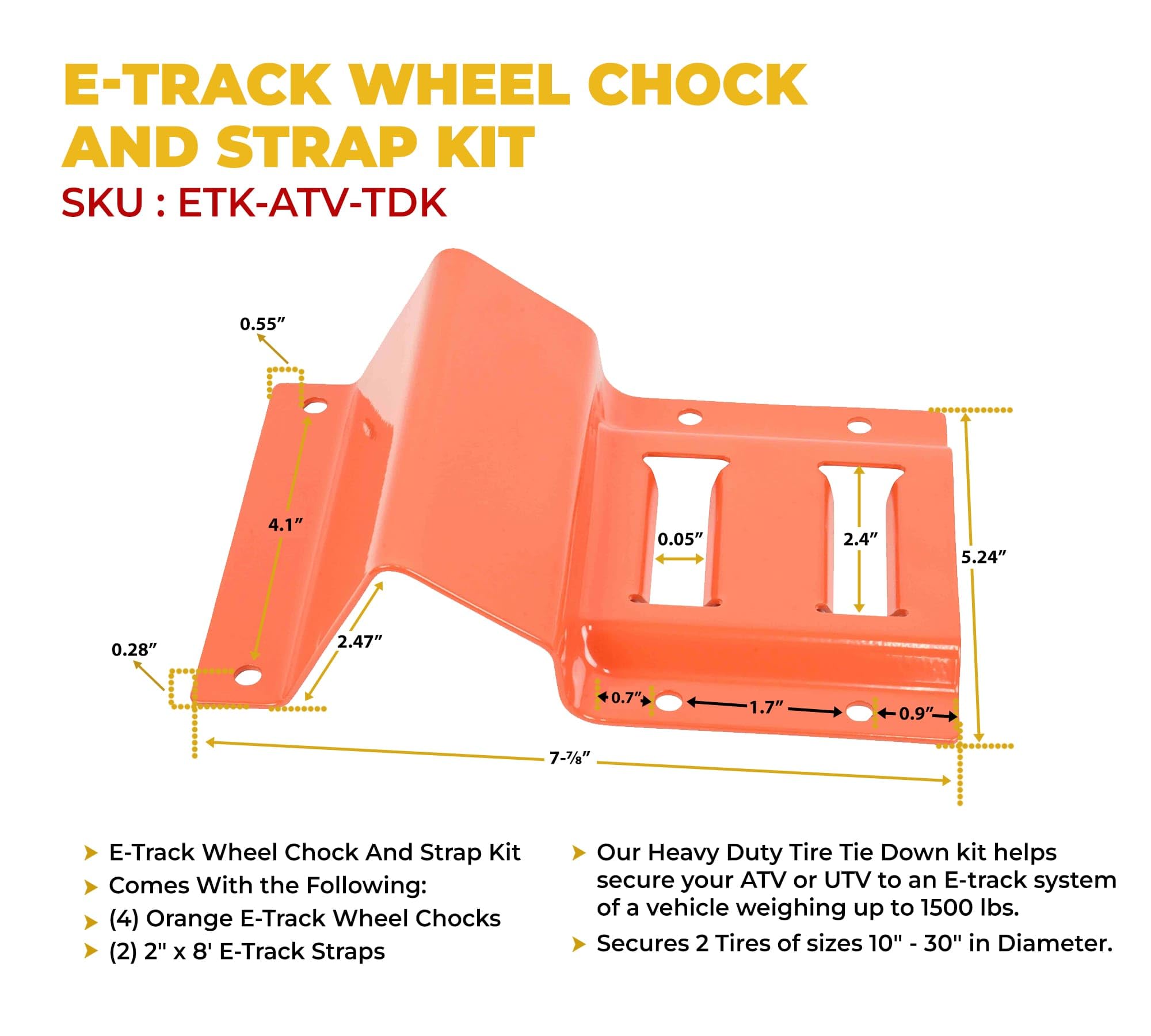 Mytee Products 2 Pack Wheel Chock Tie Down Strap Kit for Trailer & Pickup Trucks - ATV, RZR, Lawn Mower, UTV Tie Down Straps - Trailer Tie Down System for Heavy Duty