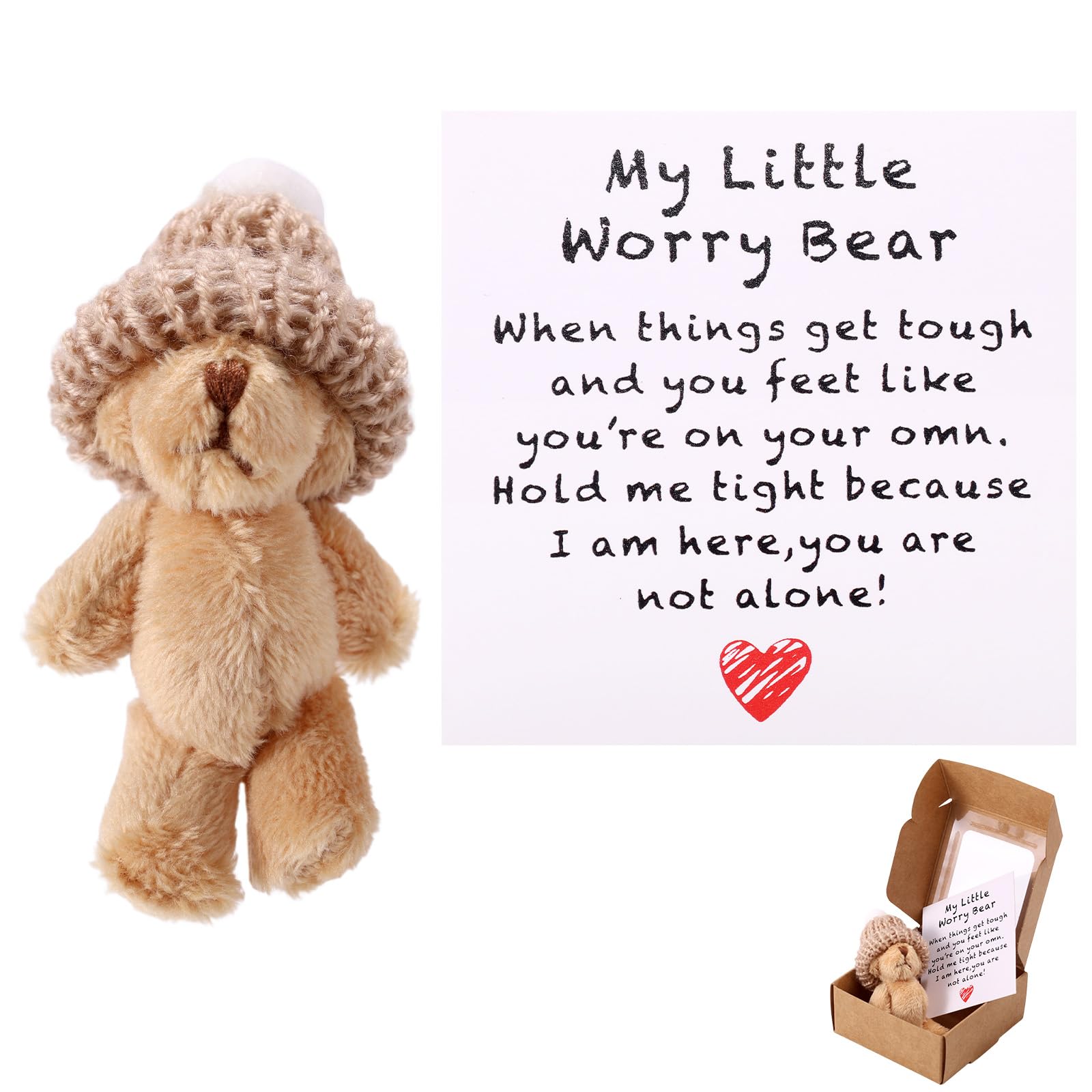 4 Set Handmade Mini Plush Teddy Bear, Worry Bear Hug In A Box, Mini Plush Bear With Inspirational Card Sympathy Gift, Desk Accessories, Motivational Gifts For Lovers And Friends - View #5