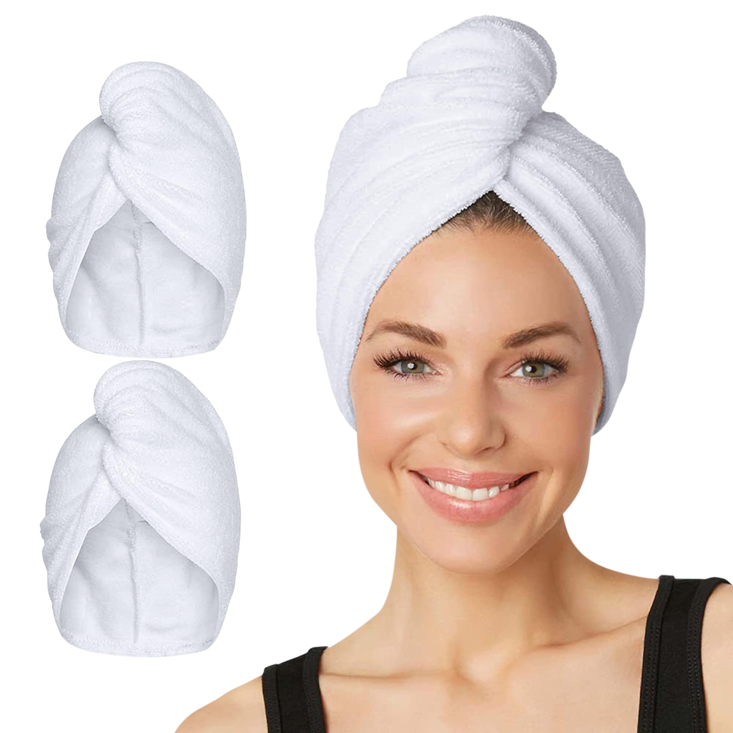 Turbie Twist 2-Pack Microfiber Hair Towel for Beauty, Travel, Gifting - Hair Wrap Turban for Straight, Wavy & Curly Hair - Premium Personal Care - White & White