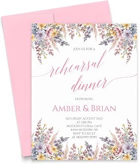 Elegant Rehearsal Dinner Invitations with Purple Florals, Wildflower Rehearsal Dinner Invitation for Wedding Rehearsal Dinner Invite Modern, Your choice of Quantity and Envelope Color