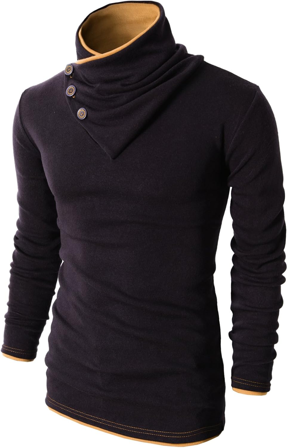 H2H Mens Casual Turtleneck Pullover Sweaters Knitted Thermal Long Sleeve Long Length Kmttl040-black Small