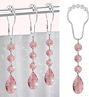 Vista 12 de Ganchos de Anillos para Cortina de Ducha para Baño, 12 Piezas de Cuentas de Cristal de Piedras Preciosas en Forma de Gota de Agua de Acero