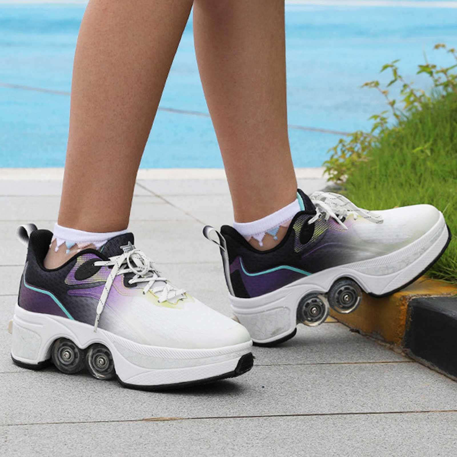 Schuhe mit Rollen für Männer Schuhe Rollschuhe Kinder Skateboard Schuhe Bequem Und Atmungsaktiv Quad Skates Verstellbare Rollschuhe Verstecktes Rad für Laufsportschuhe Zum Spielen für Männer