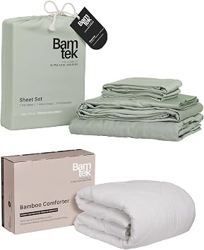 King Size Cooling Sheets Set Bundle with Fluffy Comforter - Super Soft, Moisture Wicking, Hypoallergenic Bedding - Hot Sleepers Must Have - Organically Grown 100% Viscose Derived from Bamboo