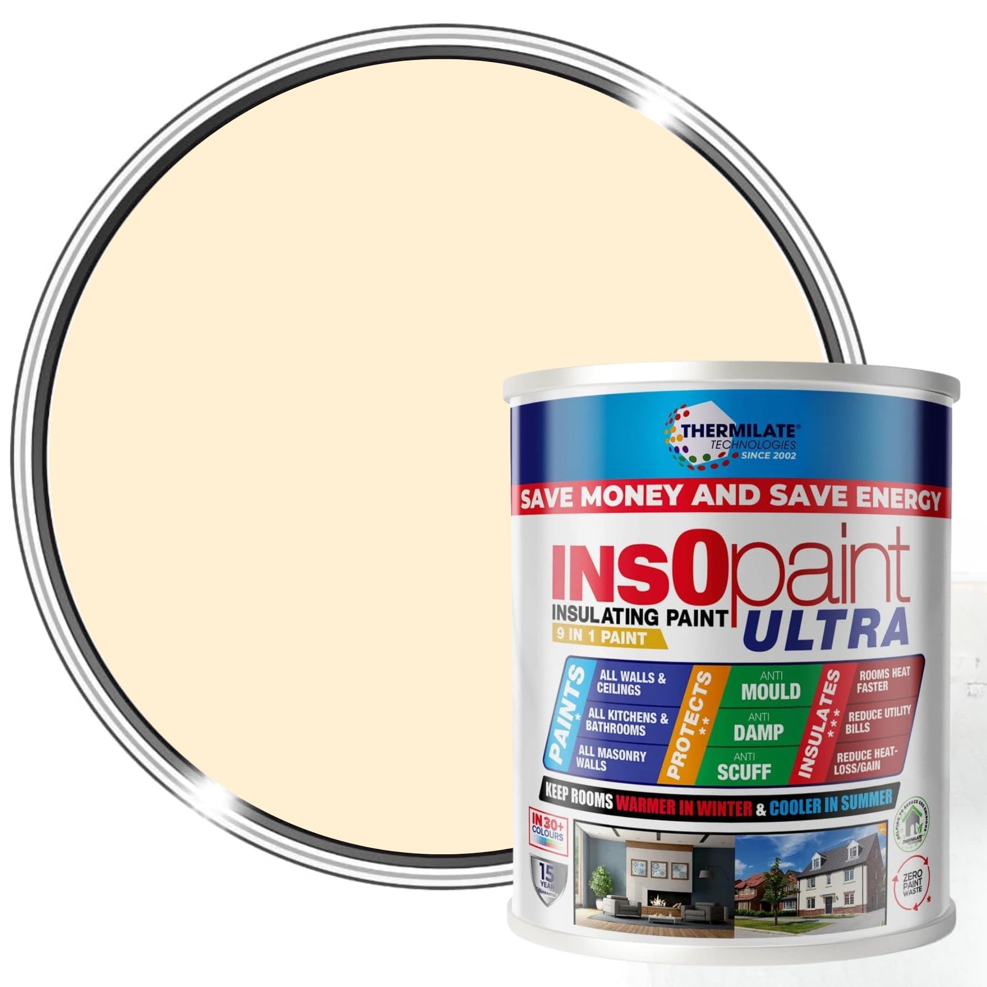 Thermilate Technologies Insopaint Ultra9 In1 Interior & Exterior Paint-  Insulating & Energy Saving Interior Walls & CeilingsLondon's Magnolia1L from B&Q