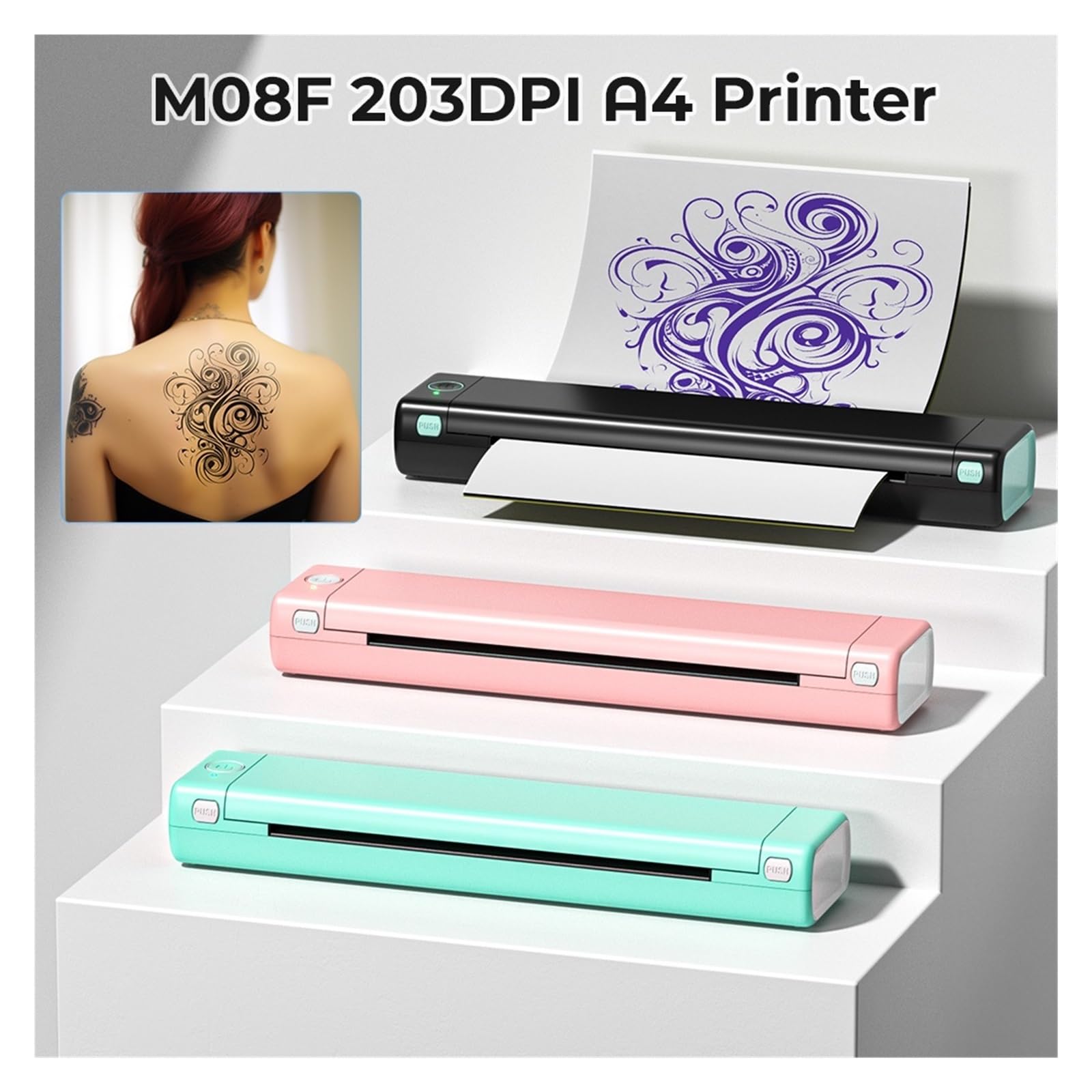 Przenośna Drukarka Termiczna Blutooth M08F A4 Obsługuje Papier A4 Kompatybilny Z Telefonem I Laptopem Do Biura Wyraźne Drukowanie(M08F Pink)