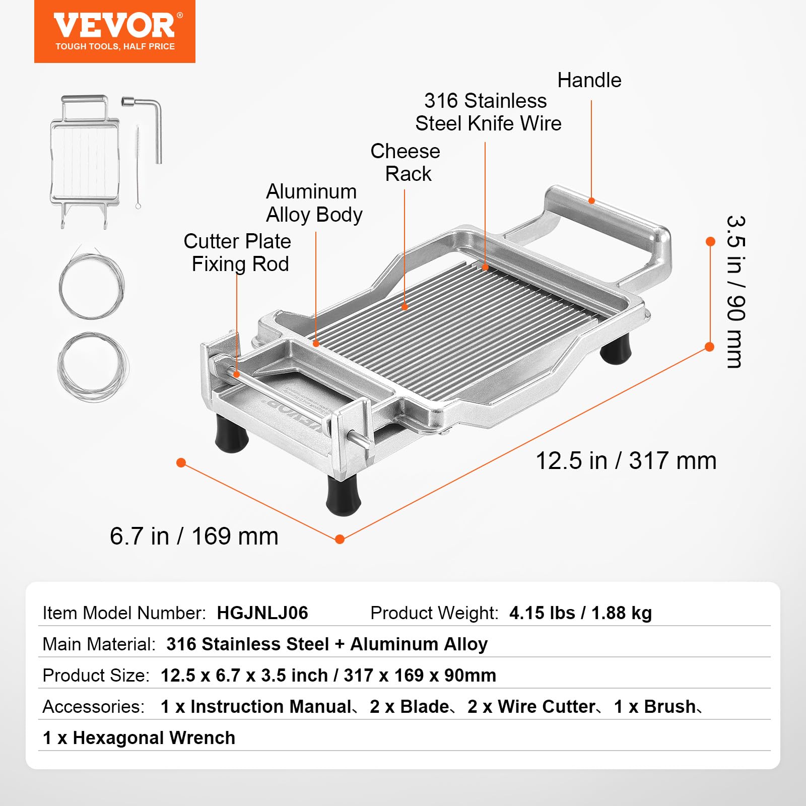 VEVOR HGJNLJ06 krajalnica do sera, aluminium, srebrny