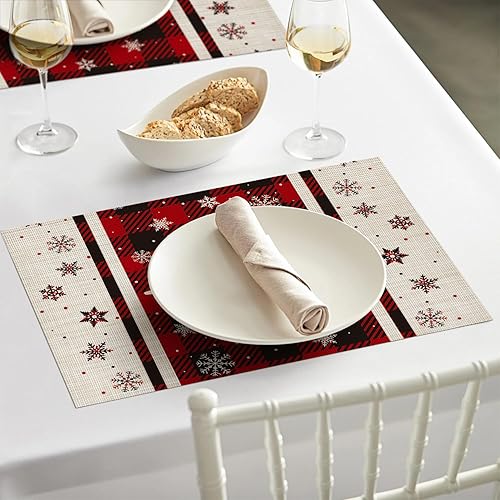 Miniatura 5 de Artoid Mode Juego de 4 manteles individuales de vinilo con copos de nieve, 12 x 18 pulgadas, lavables, antideslizantes, de PVC, para decoración de