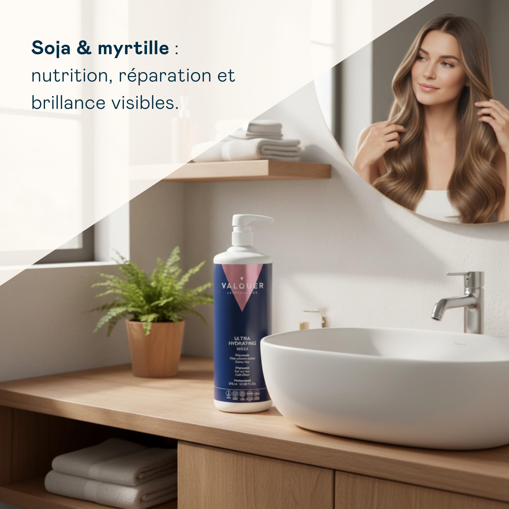 Valquer Profesional Ice Masque Ultra-hydratant pour Cheveux, 1000 ml | Kératine Végétale | Phytokératine & extrait de soja | Formule Zero | Sans sulfates, silicones ni sel | Vegan